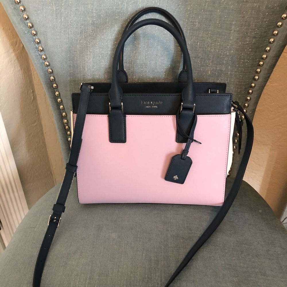 Color block Navy blue, white and lavender handbag